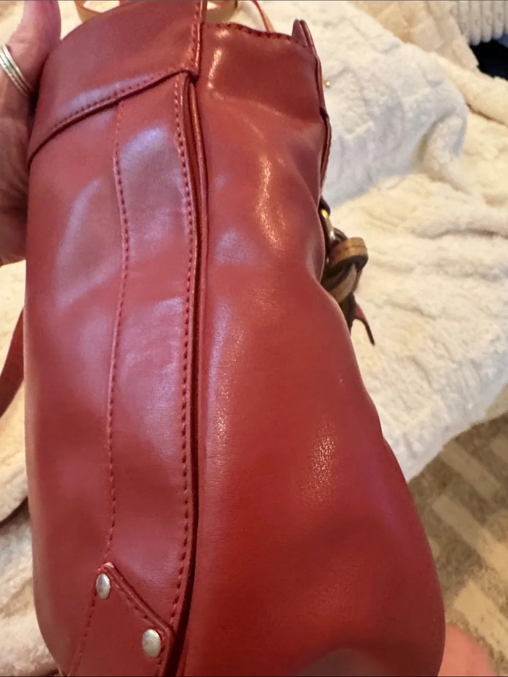 Chloe Red Leather Hobo with Logo Tag and tassel